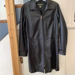 Mid length Eddie Bauer black genuine leather jacket